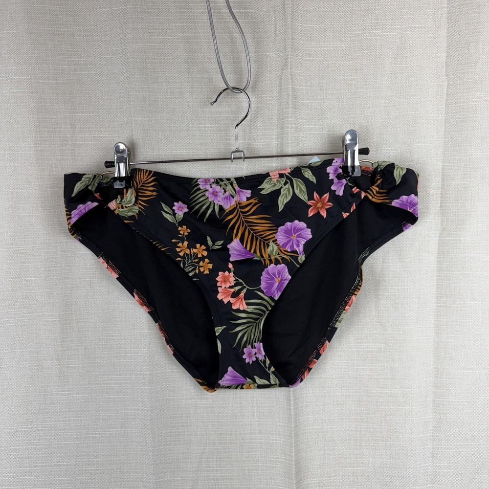 Shade & Shore Bikini Bottom Womens XL Black Tropical Floral Swim Low Rise New